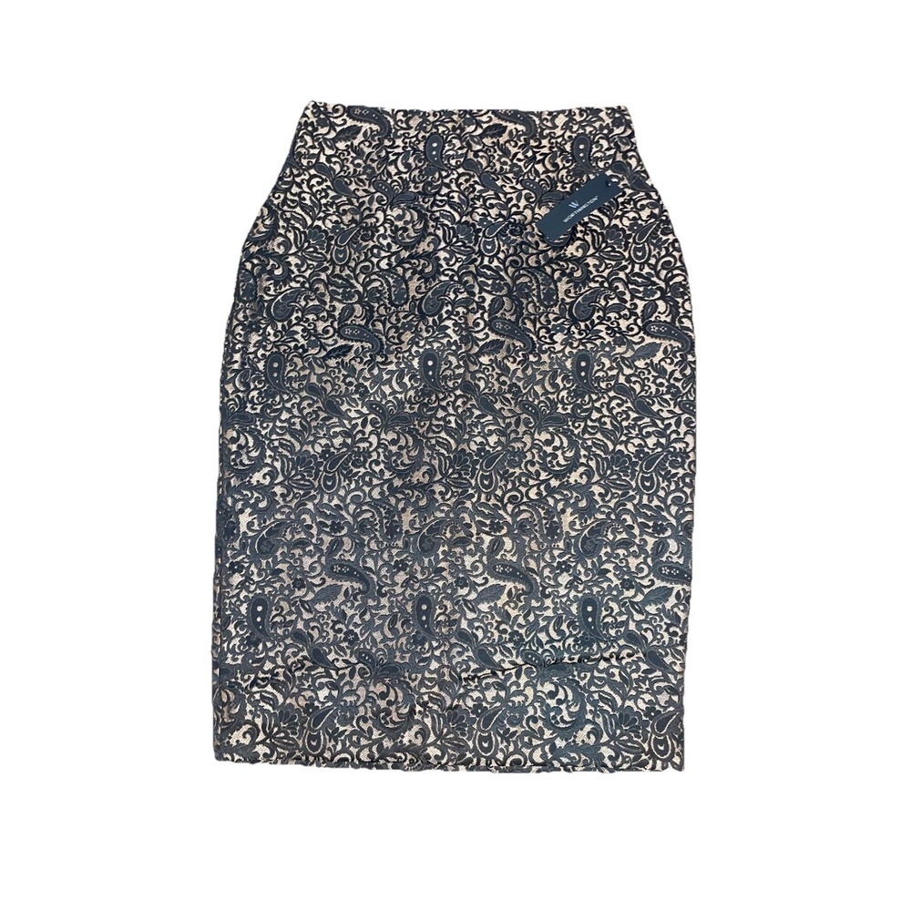 Worthington Skirt Size 6 Black Gold Paisley Midi Lined Slit Pencil - NWT